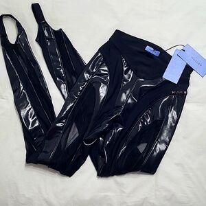 Mugler Glossy Sheer Spiral Panelled Leggings